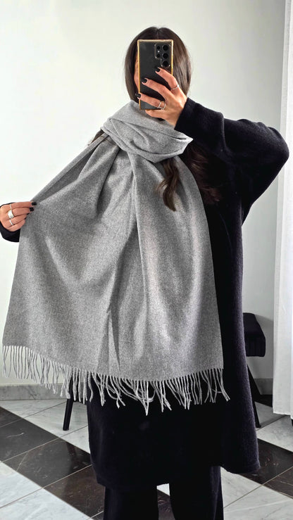 Écharpe Premium Cachemire & Laine – Gris Clair