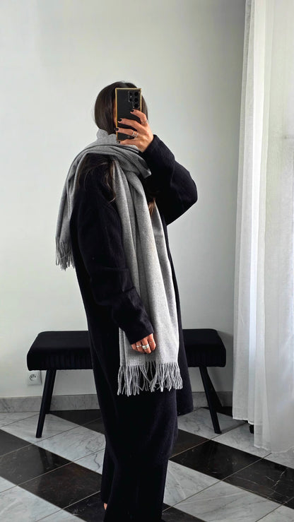 Écharpe Premium Cachemire & Laine – Gris Clair