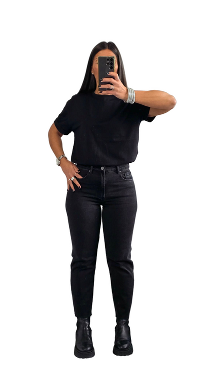 Jean Droit Taille Haute – Noir Profond