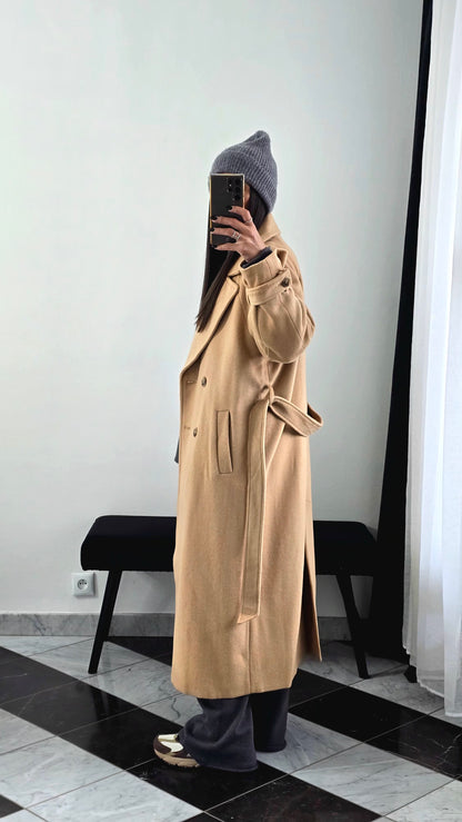 Manteau Long Ceinturé – Camel