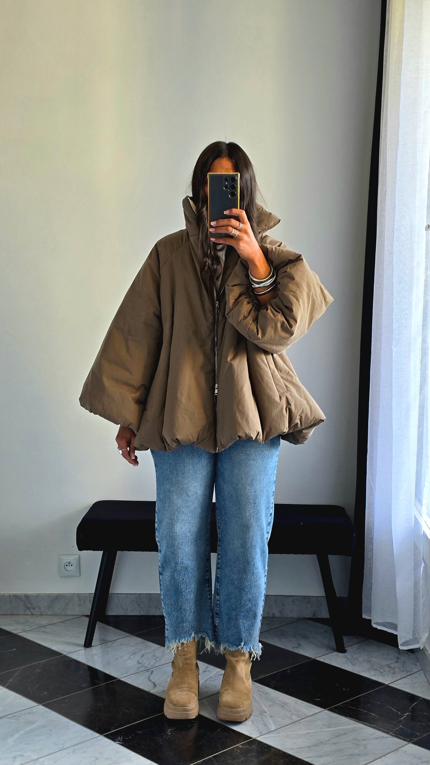 Manteau Oversize Cocooning Taupe – Manches Ballon