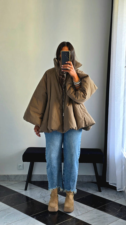 Manteau Oversize Cocooning Taupe – Manches Ballon