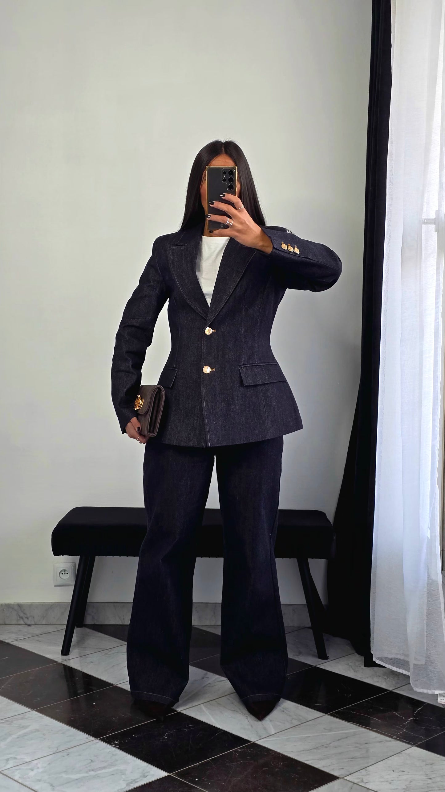 Veste Tailleur Structurée – Denim Brut