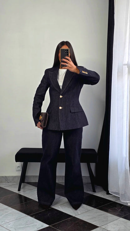 Veste Tailleur Structurée – Denim Brut