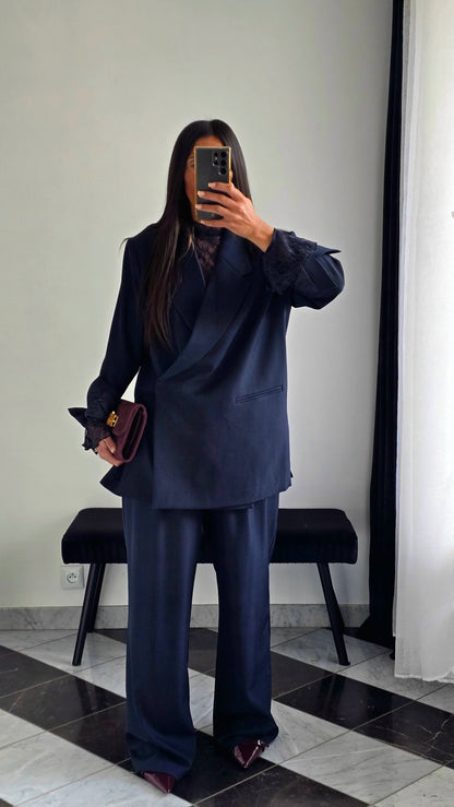Blazer Croisé Oversize – Bleu Marine Profond