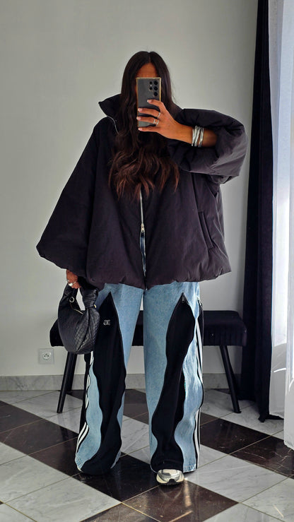 Manteau Oversize Cocooning Noir – Manches Ballon