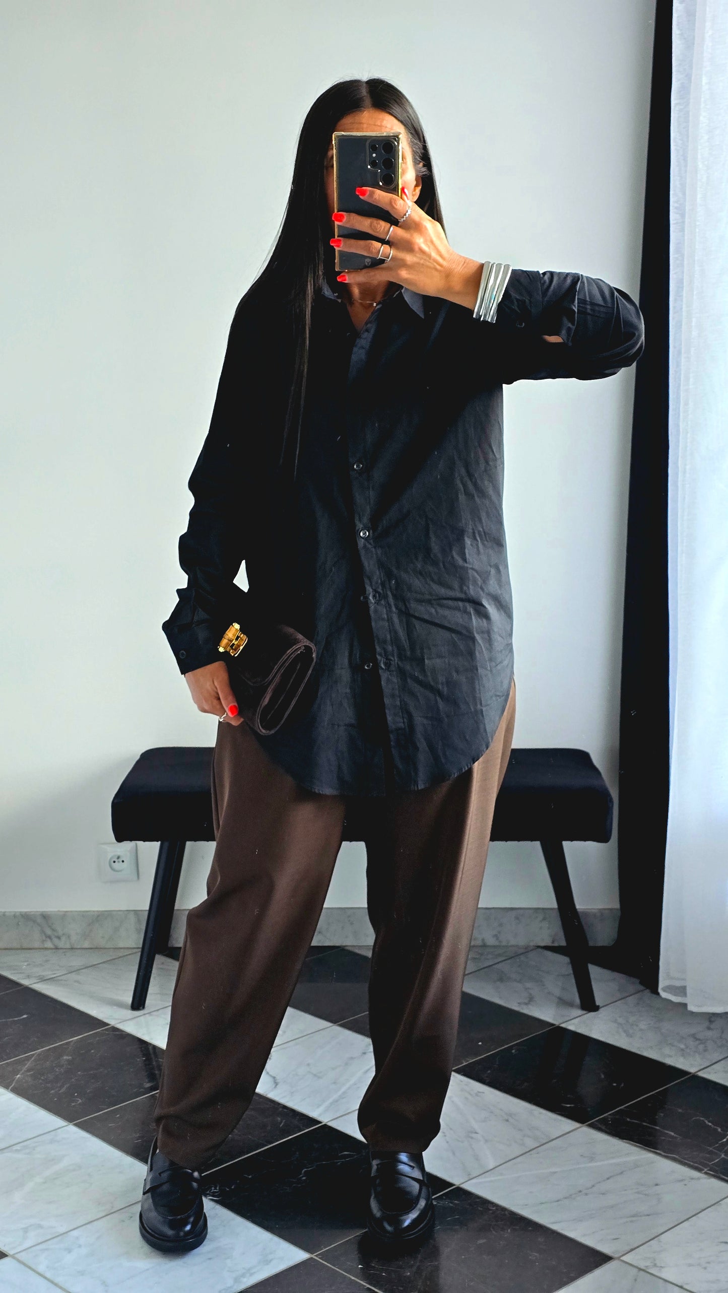 Chemise Noire Oversize – 100% Coton
