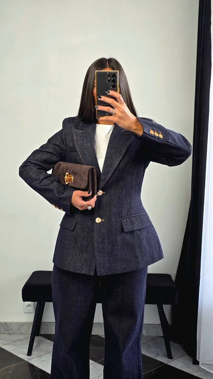 Veste Tailleur Structurée – Denim Brut