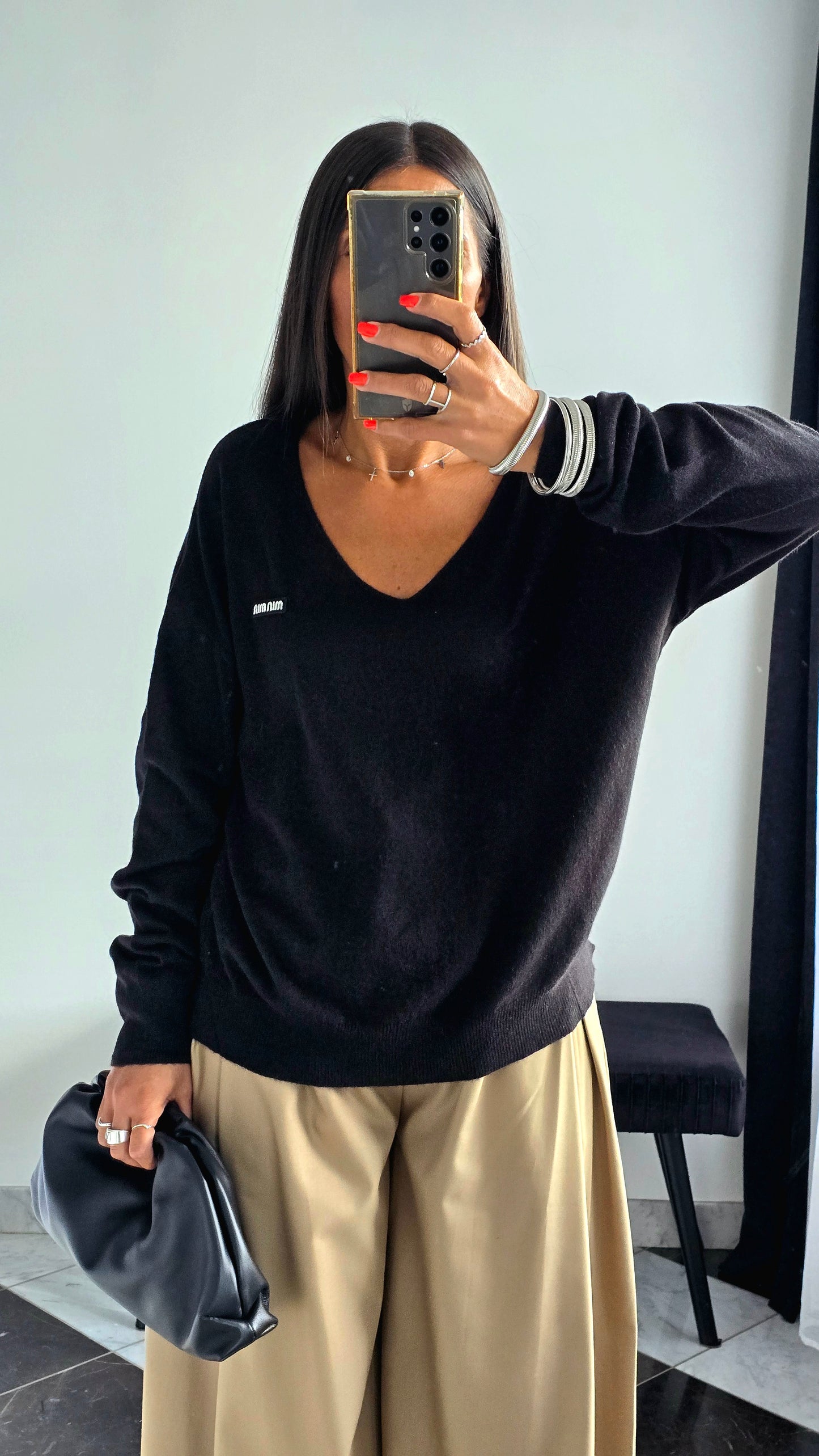 Pull fin col V – Noir