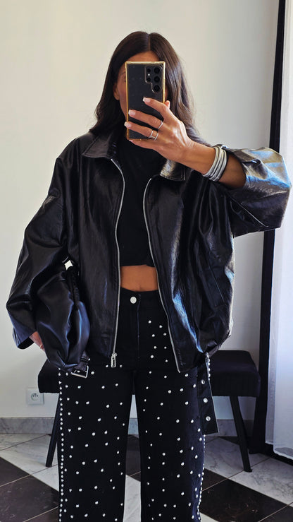 Veste oversize effet cuir noir – Style urbain & tendance