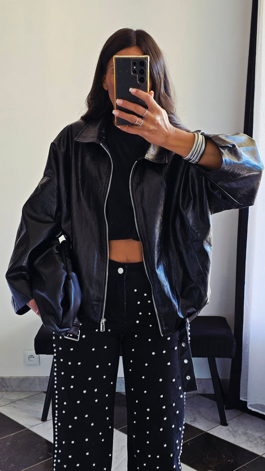 Veste oversize effet cuir noir – Style urbain & tendance