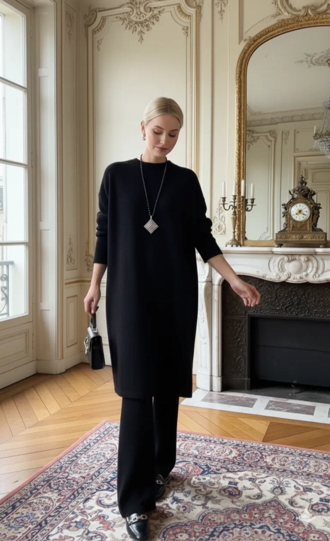 Ensemble Robe + Pantalon Maille Épais – Noir