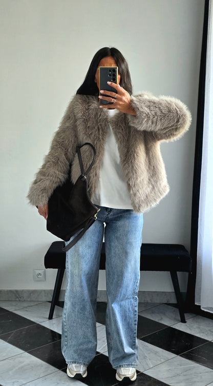 Veste Fausse Fourrure Taupe