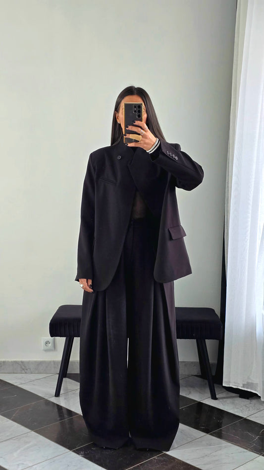Pantalon Tailoring Noir – Coupe Large & Plis Sculptés