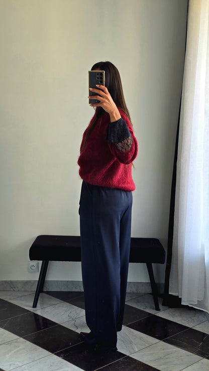 Pantalon Tailleur Évasé – Bleu Marine Profond