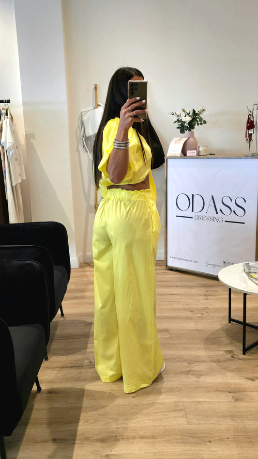 Ensemble 2 pièces coton jaune – Haut noué & pantalon large