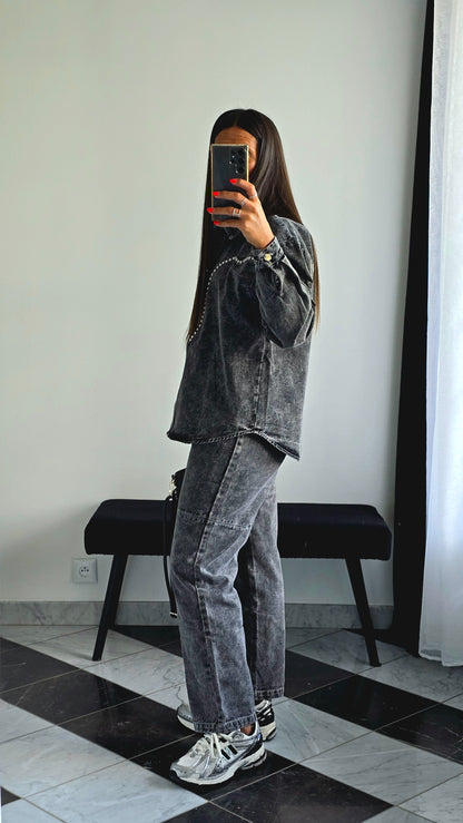 Ensemble Denim Gris Délavé – 100% Coton