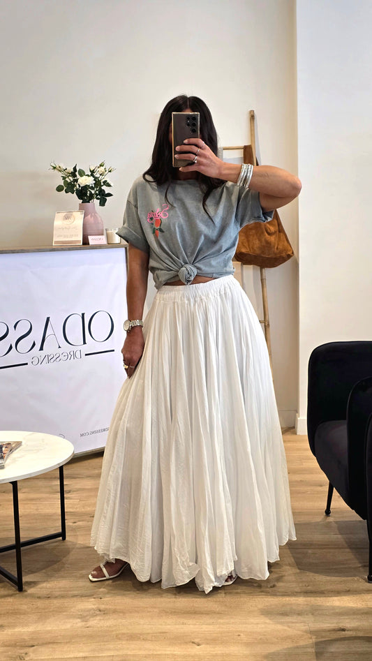 Jupe Longue Blanche 100% Coton – Fabriquée En Italie