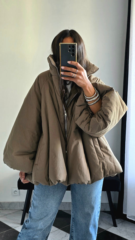 Manteau Oversize Cocooning Taupe – Manches Ballon