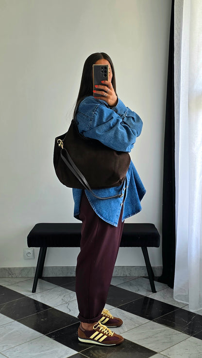 Sac cabas souple en cuir – Chocolat