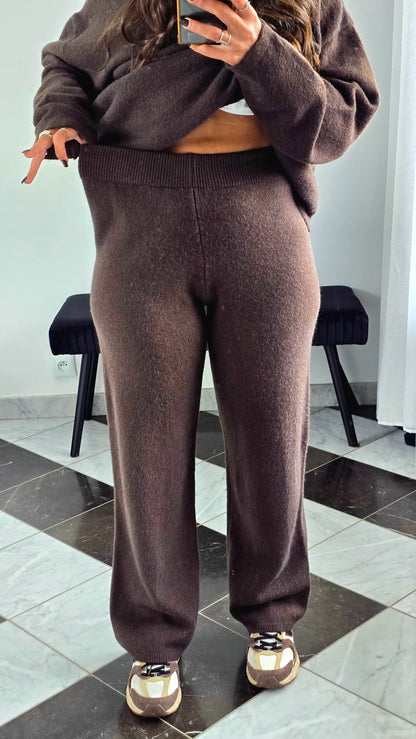 Ensemble Robe + Pantalon Maille Épaisse – Marron