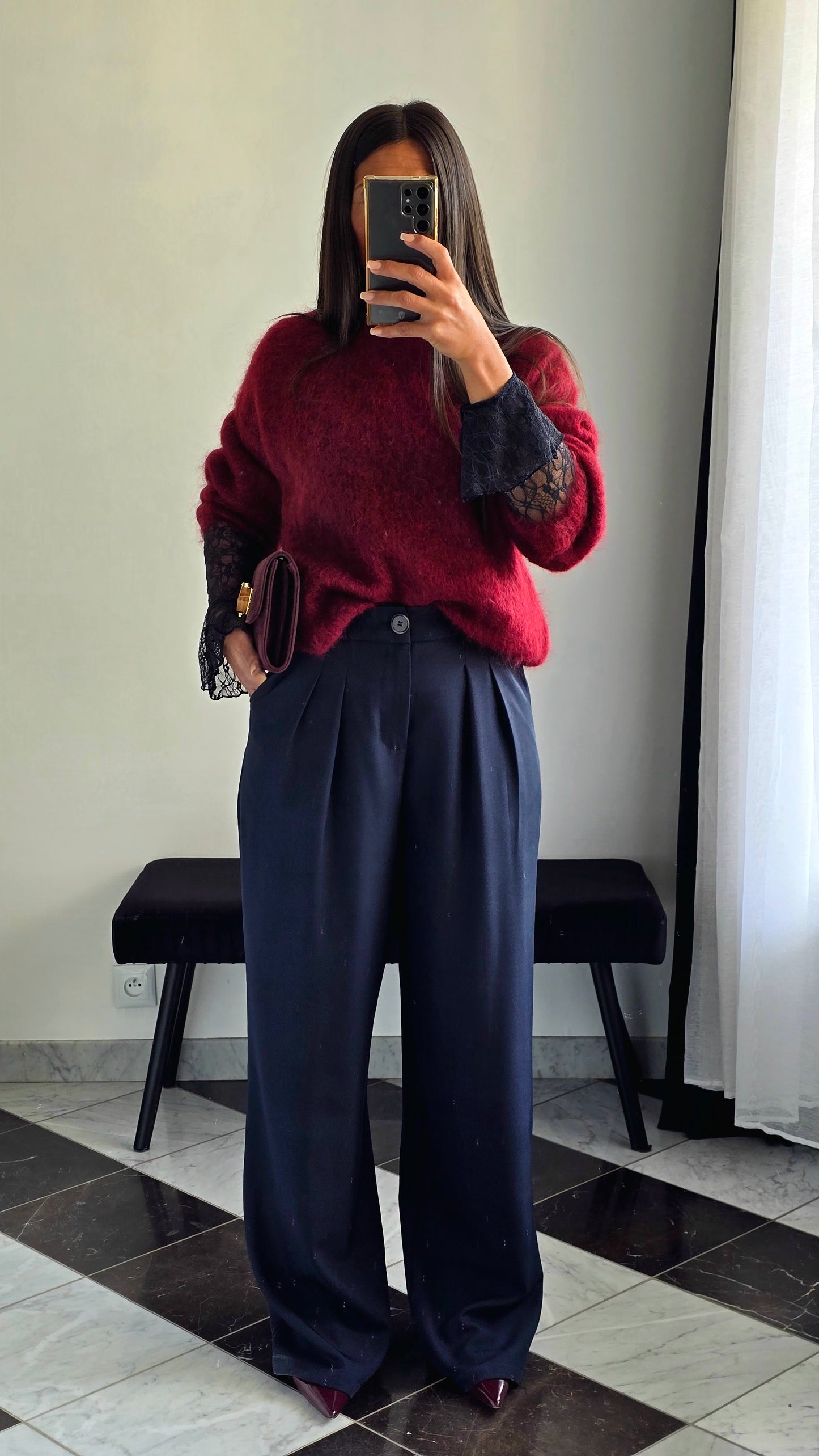 Pantalon Tailleur Évasé – Bleu Marine Profond