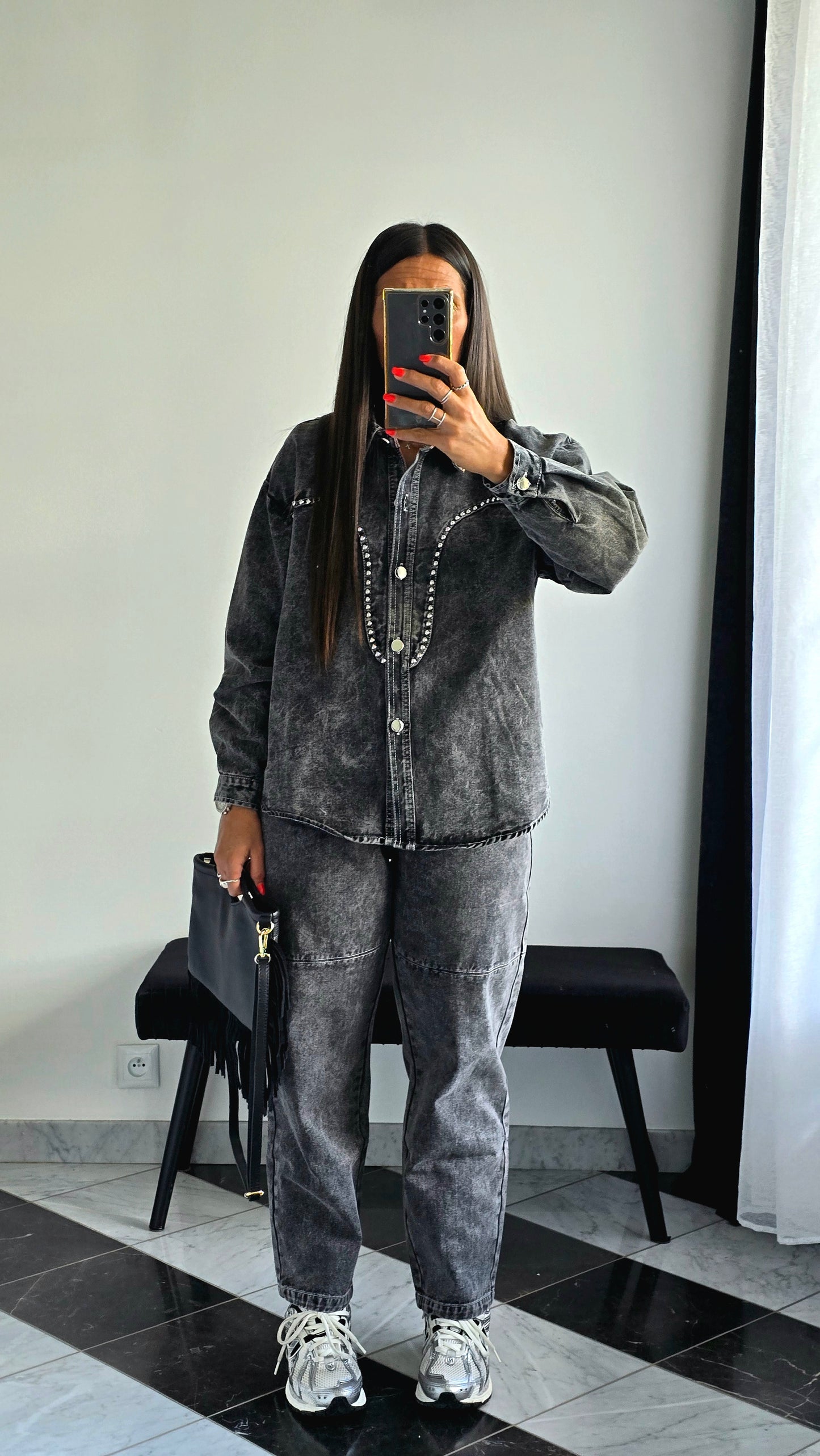 Ensemble Denim Gris Délavé – 100% Coton