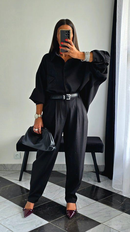 Pantalon Carotte Noir – Élégance Minimaliste