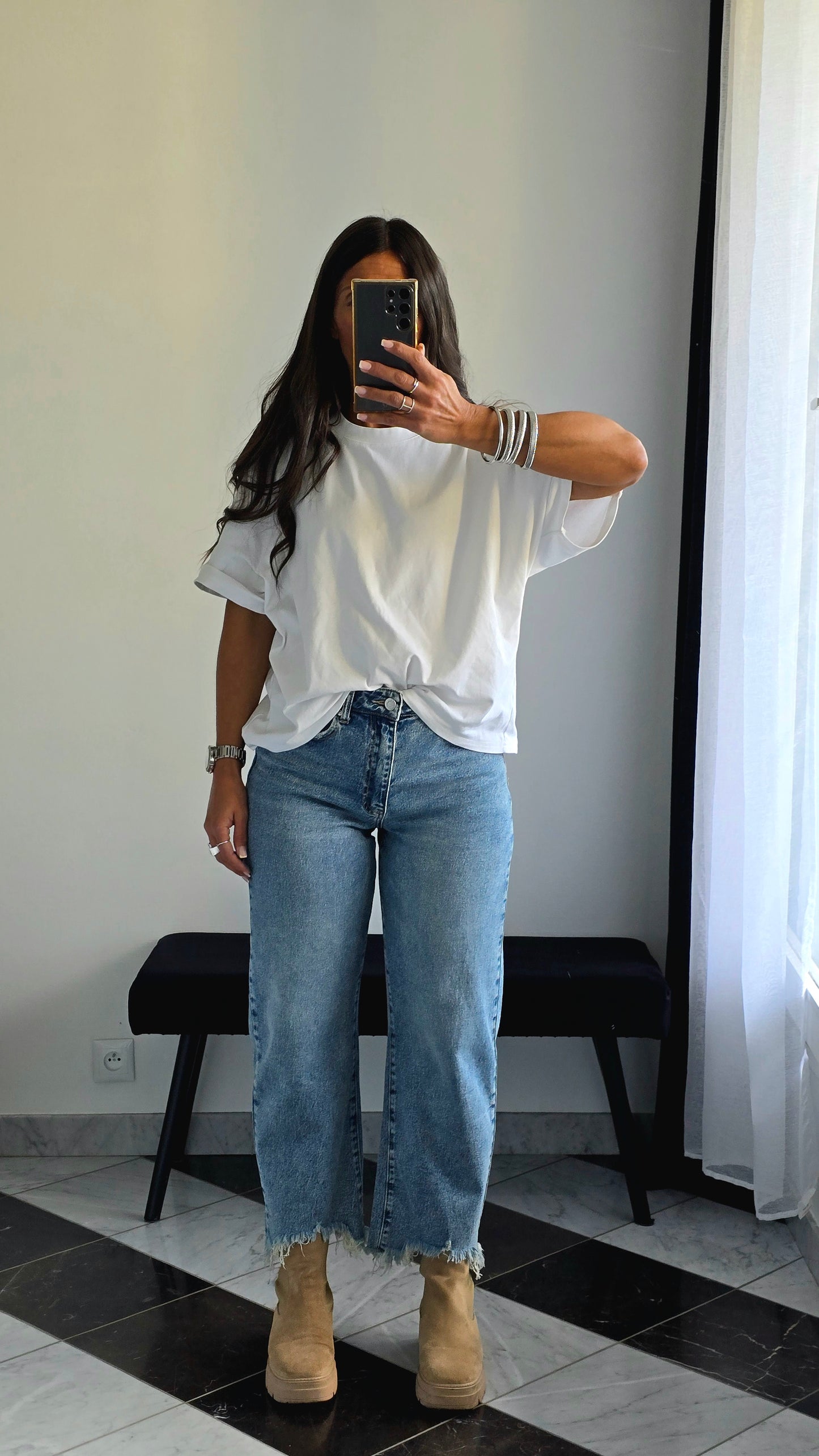 Jean Balloon Crop – Délavé Bleu Authentique