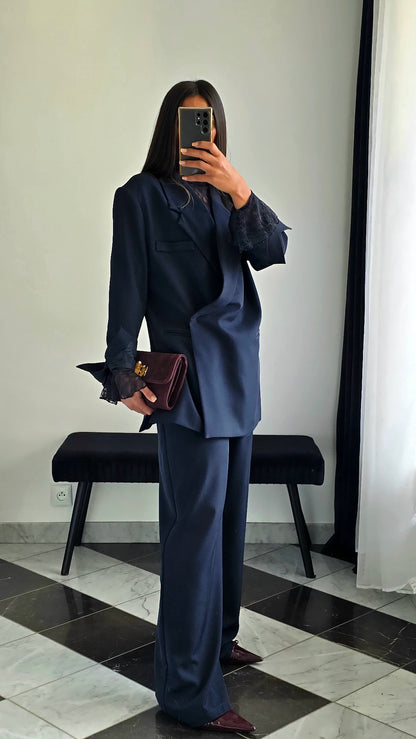 Blazer Croisé Oversize – Bleu Marine Profond