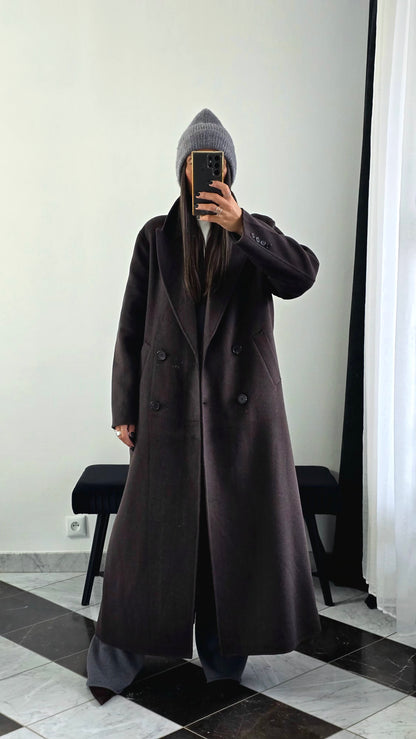 Manteau Extra Long en Laine – Chocolat