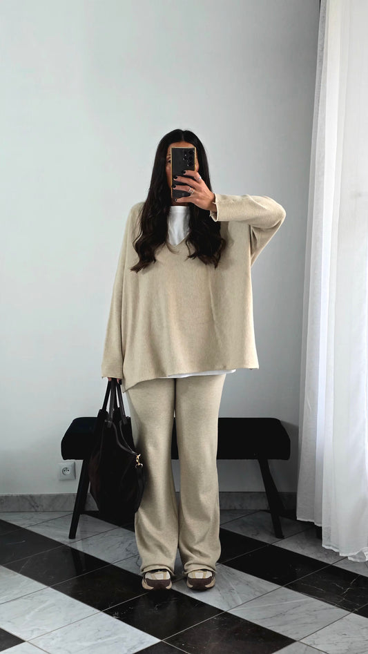 Ensemble Maille – Pull & Pantalon Beige