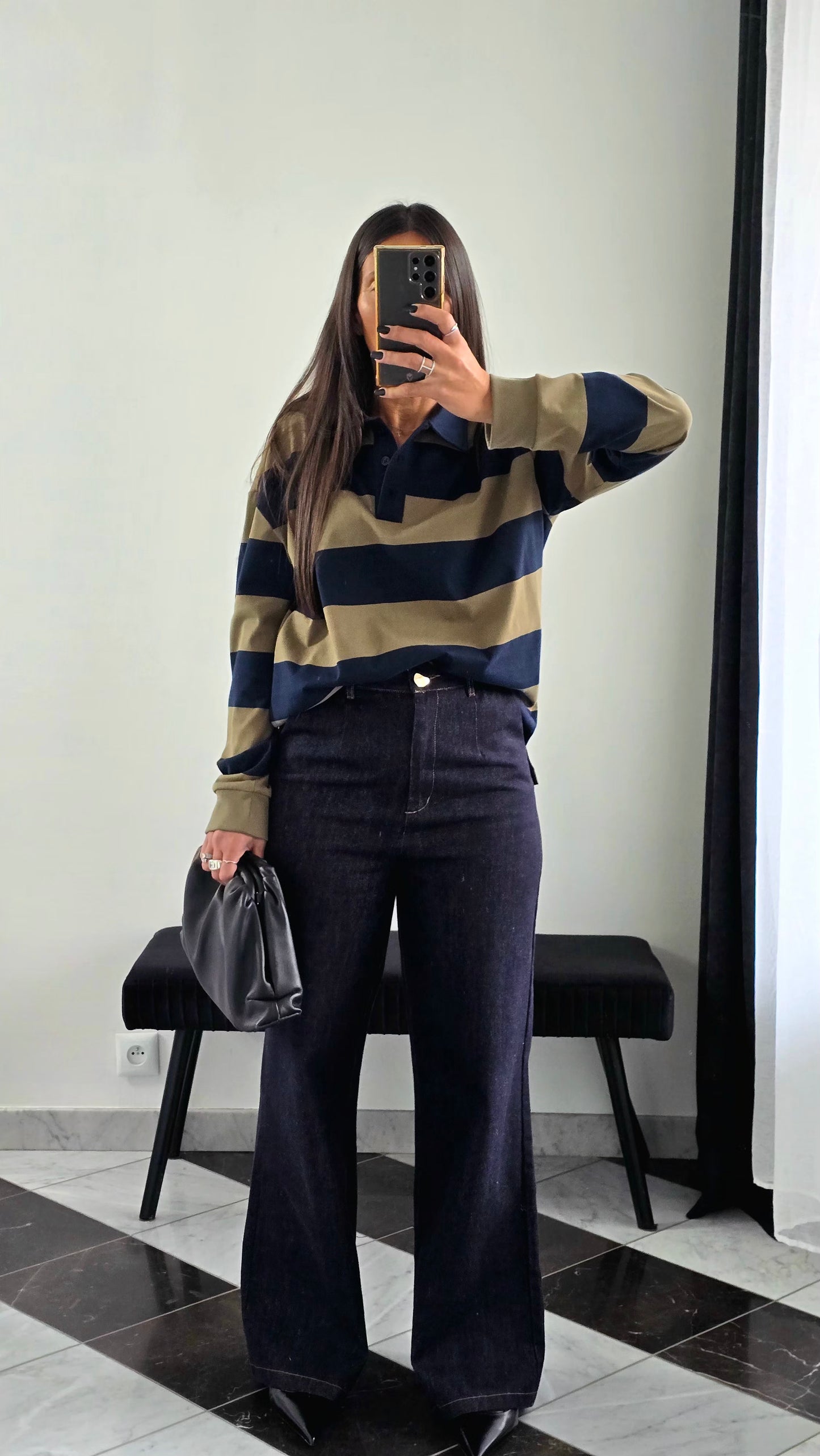 Polo Oversize Rayé – Kaki & Marine