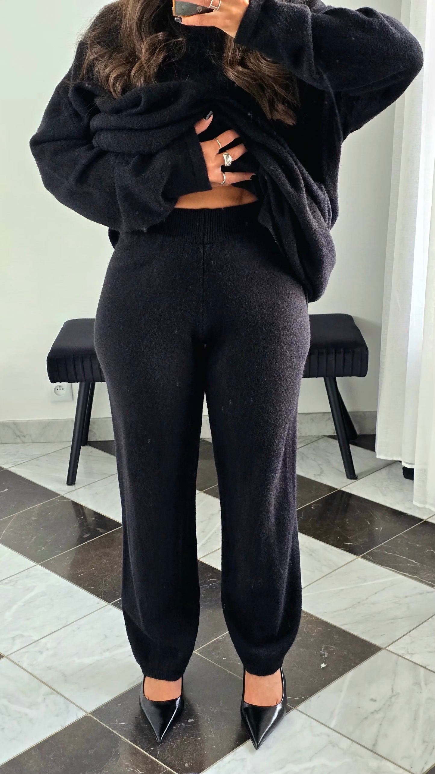 Ensemble Robe + Pantalon Maille Épais – Noir