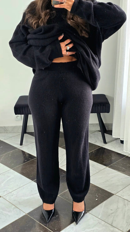 Ensemble Robe + Pantalon Maille Épais – Noir