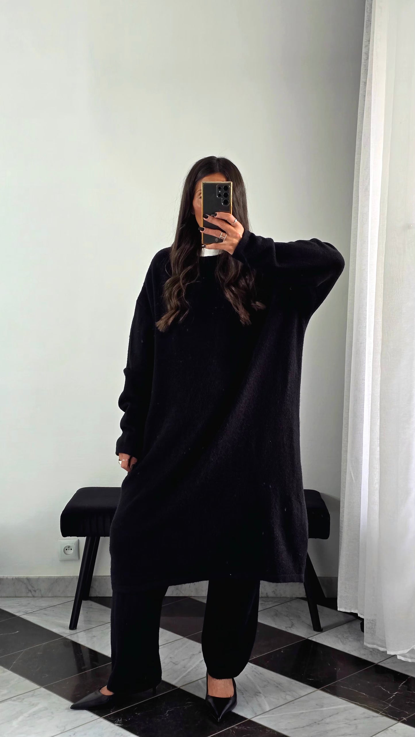 Ensemble Robe + Pantalon Maille Épais – Noir