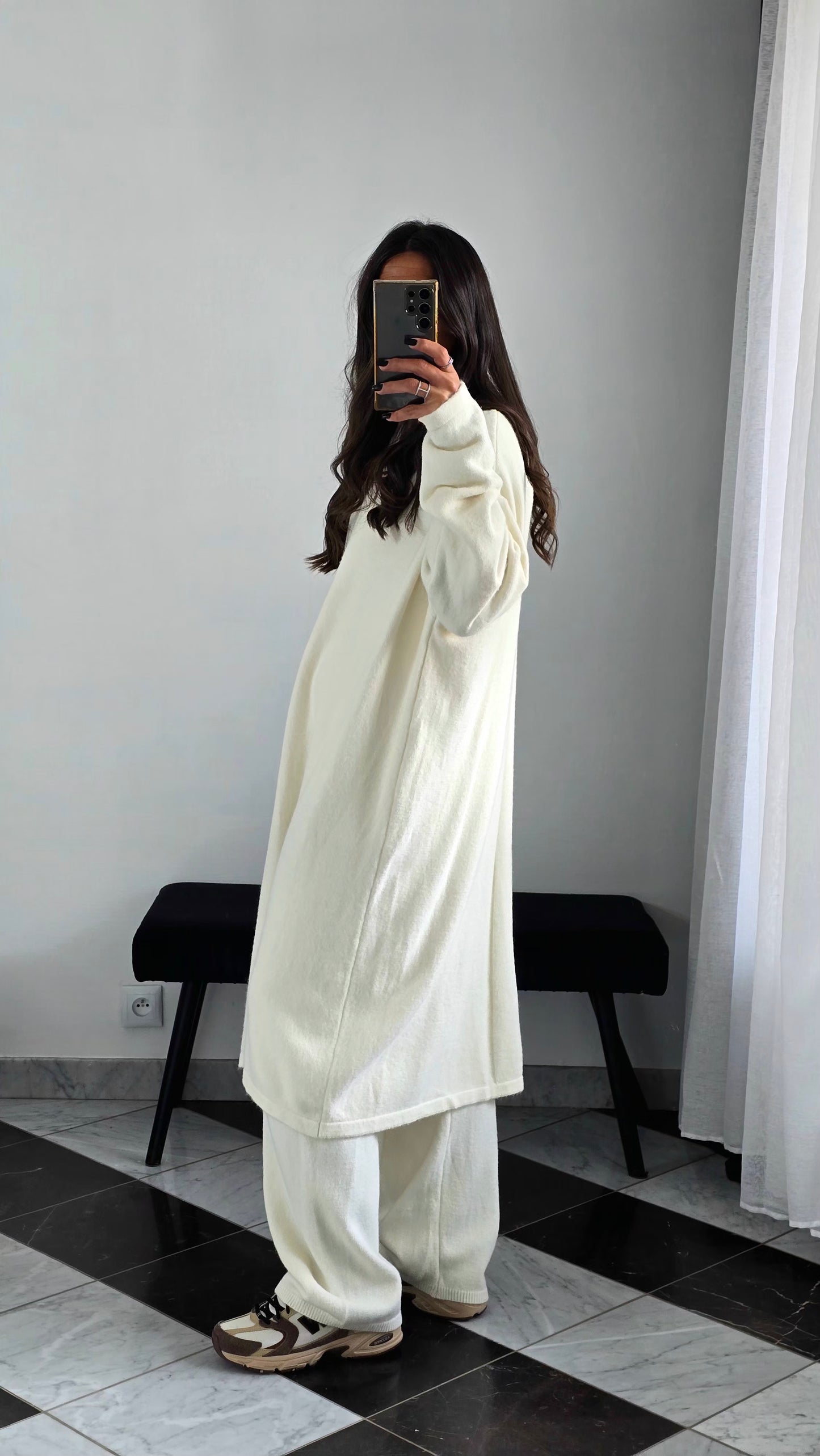 Ensemble Robe + Pantalon Maille Épaisse – Écru
