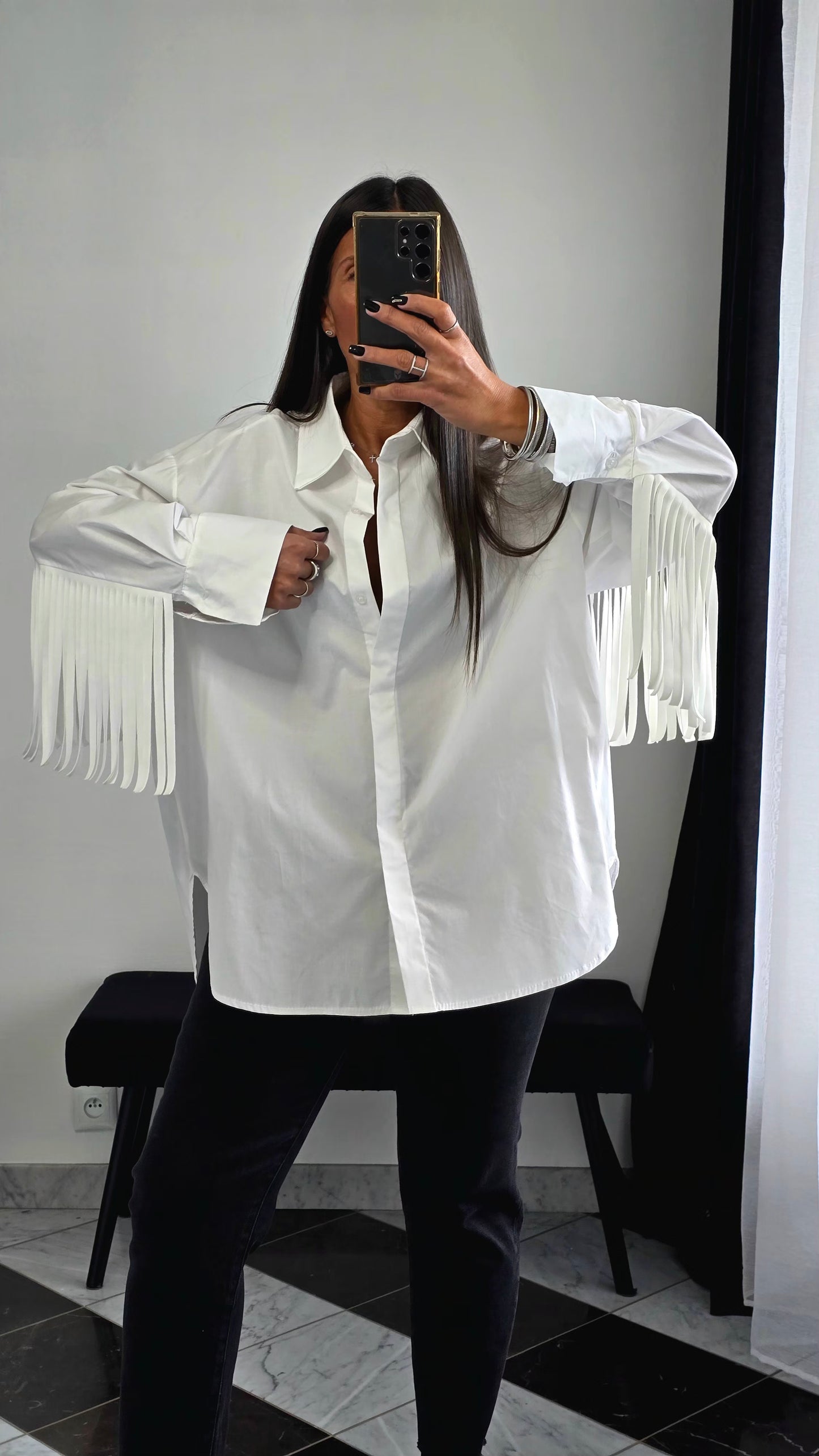 Chemise Oversize à Franges – Blanche