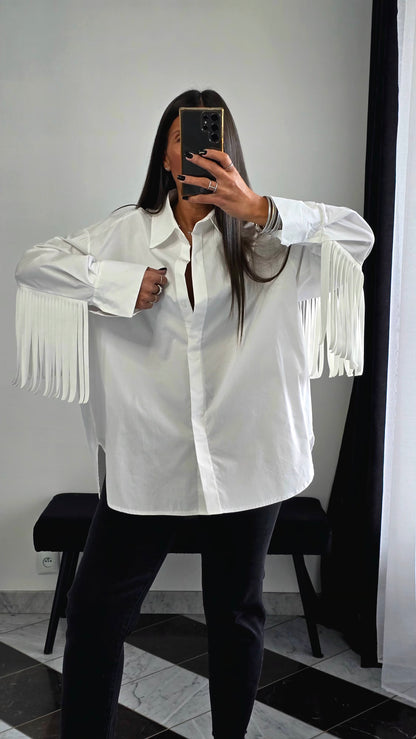 Chemise Oversize à Franges – Blanche