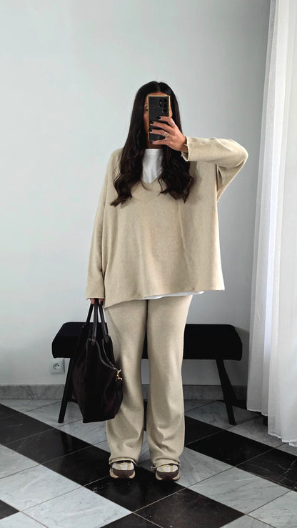 Ensemble Maille – Pull & Pantalon Beige