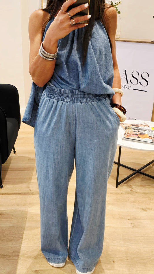 Pantalon fluide en denim clair – Élégance & confort