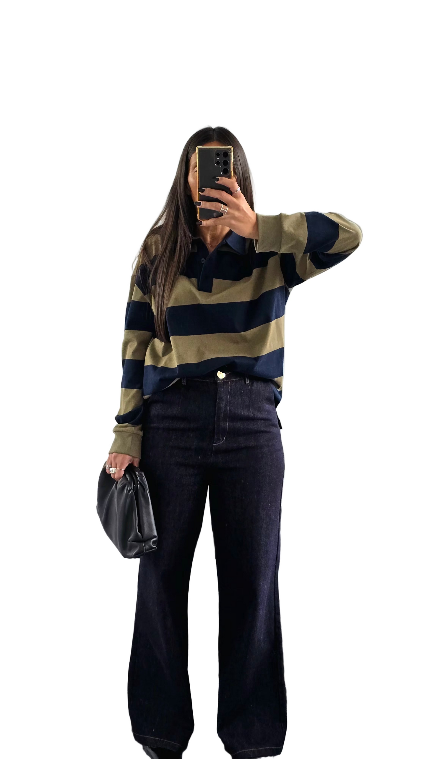 Polo Oversize Rayé – Kaki & Marine