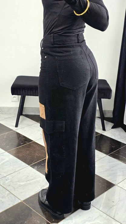 Jean Patchwork – Détails Pied-de-Poule & Coupe Large