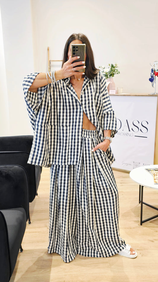 Ensemble large imprimé vichy – Bleu marine