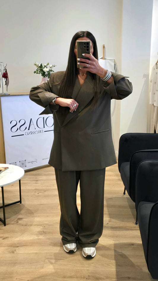 Pantalon Tailleur Large Marron Clair