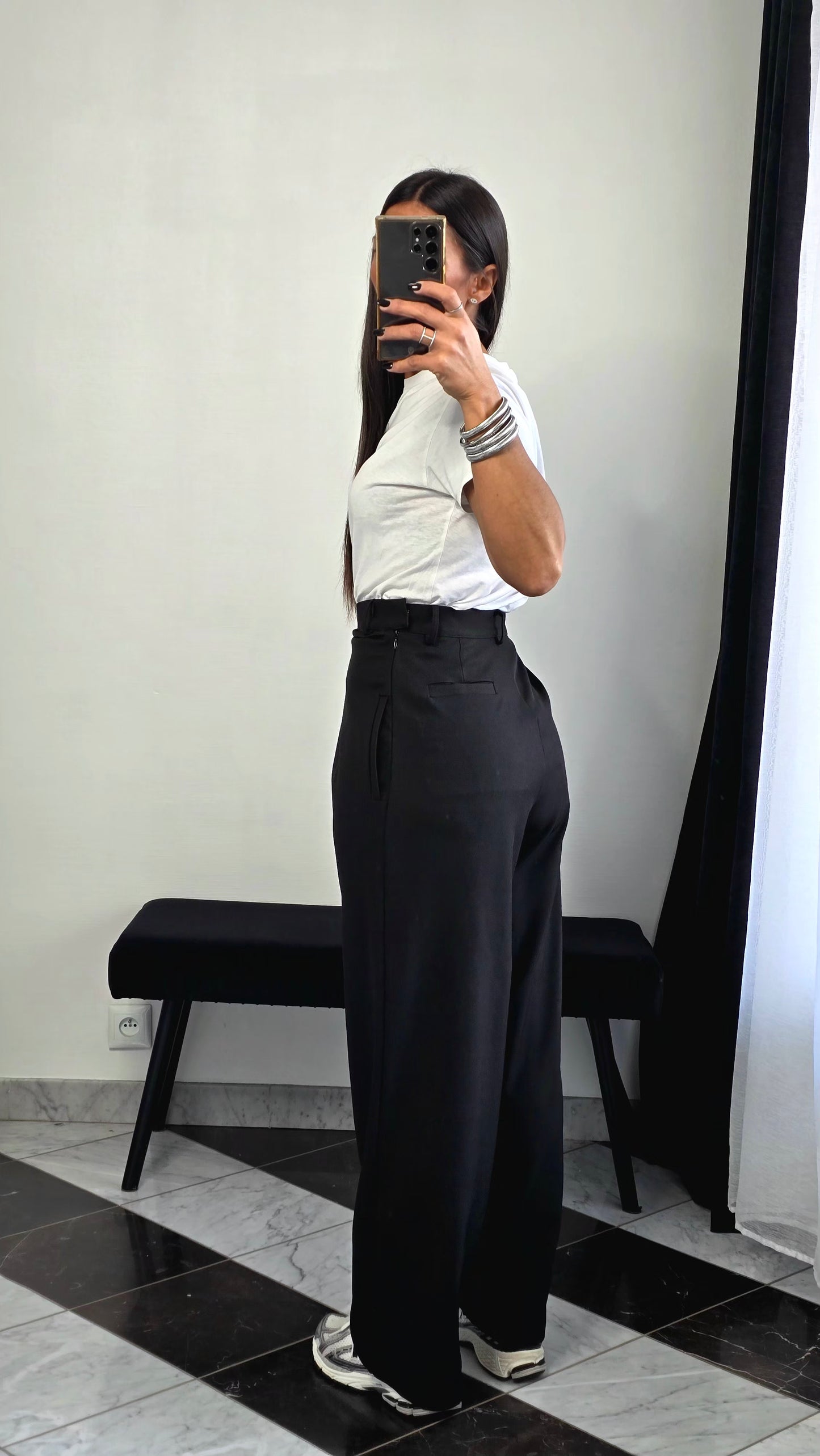 Pantalon Tailleur Oversize Plissé – Noir