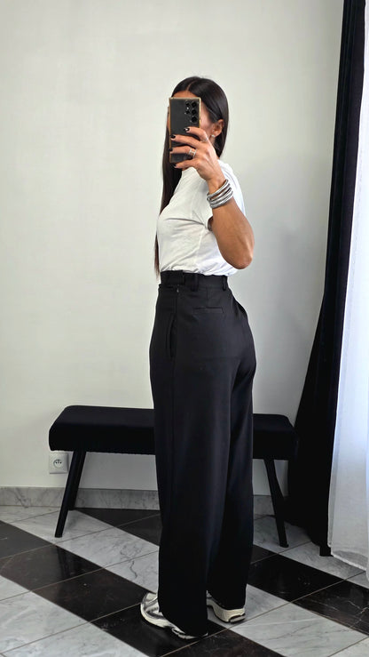 Pantalon Tailleur Oversize Plissé – Noir