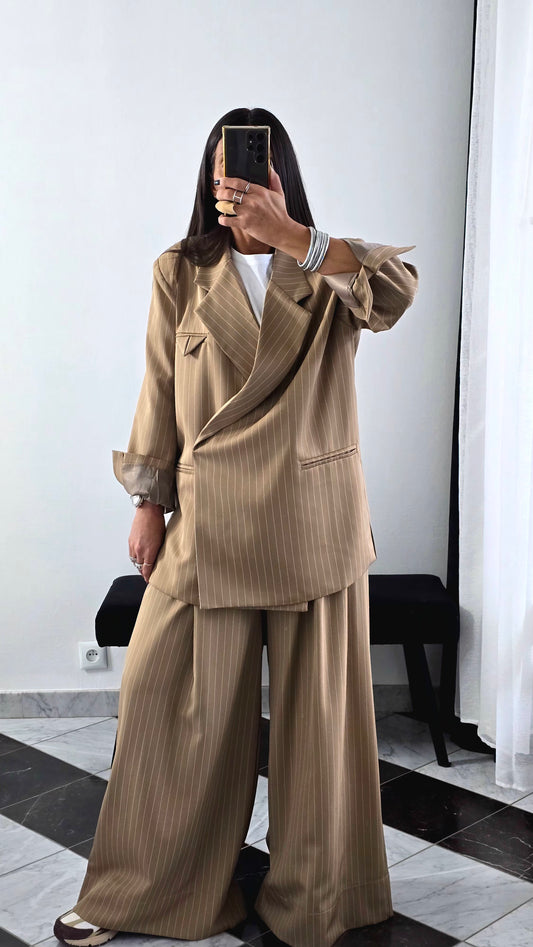 Blazer Oversize Rayé – Beige