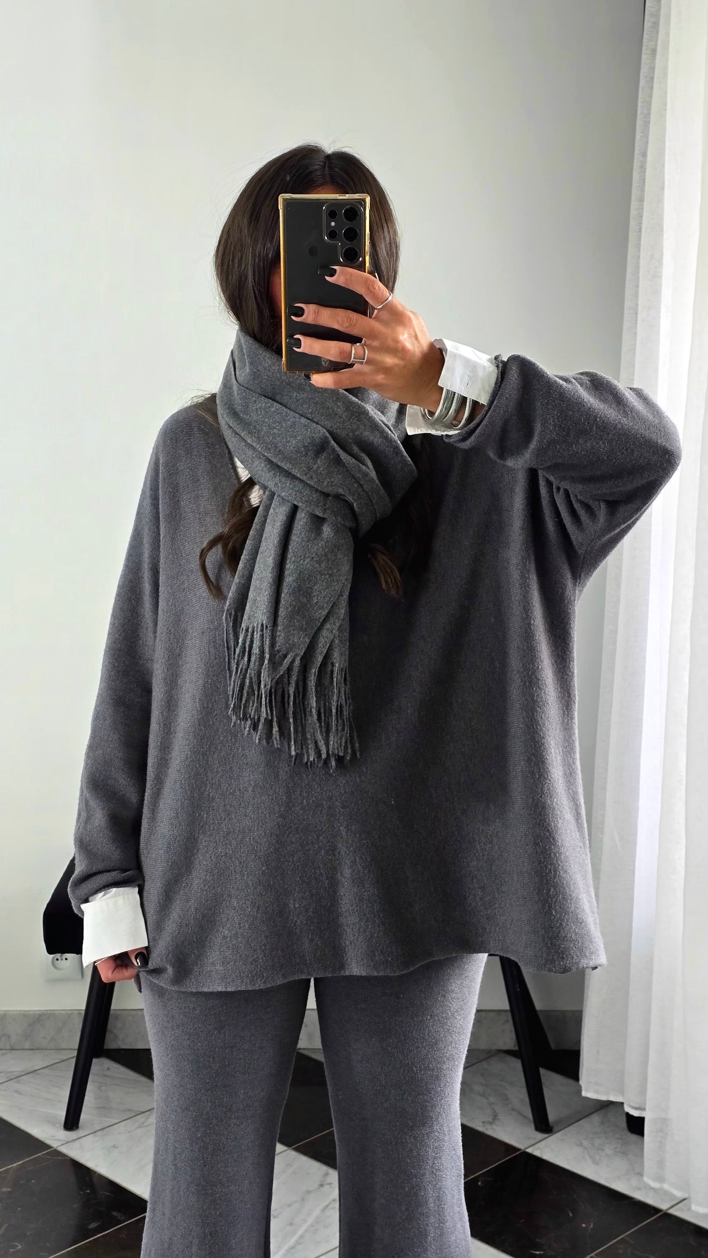 Écharpe Premium Cachemire & Laine – Gris Anthracite