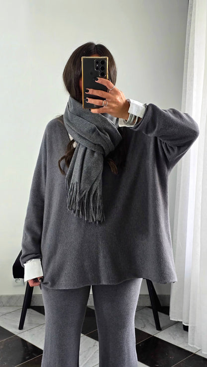 Écharpe Premium Cachemire & Laine – Gris Anthracite